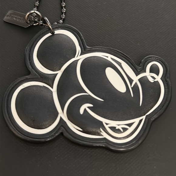 Coach x Disney Mickey Mouse Leather Fob Chain Black White Keychain Bag Charm - Picture 4 of 7